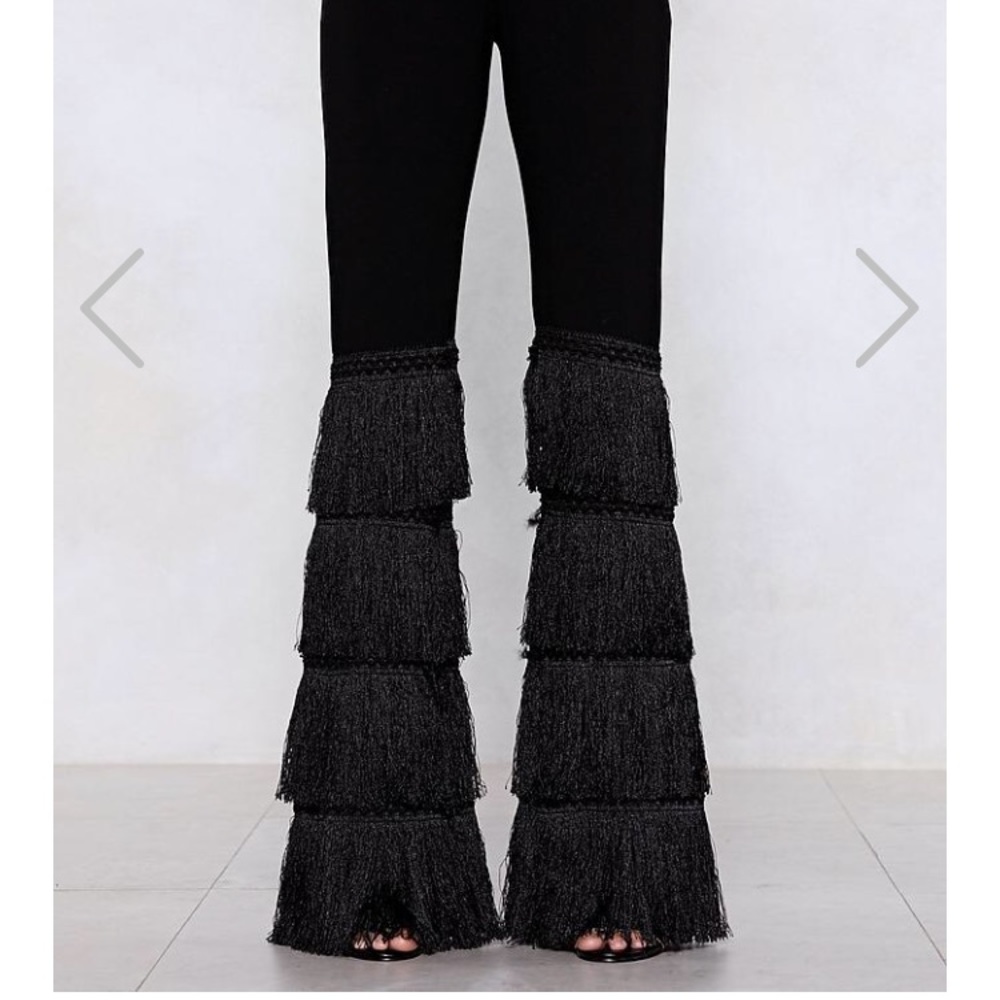 High waist black fringe pants